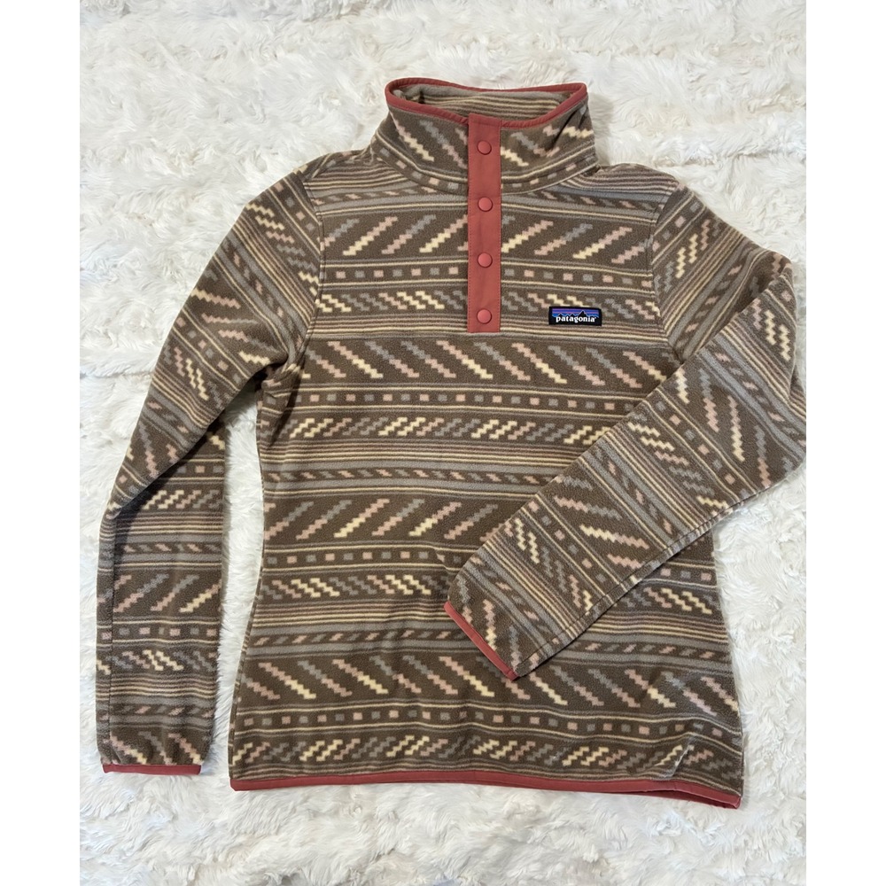 Patagonia Synchilla Snap-T Fleece‎ Pullover XS Geometric Tribal Brown Pink 26020